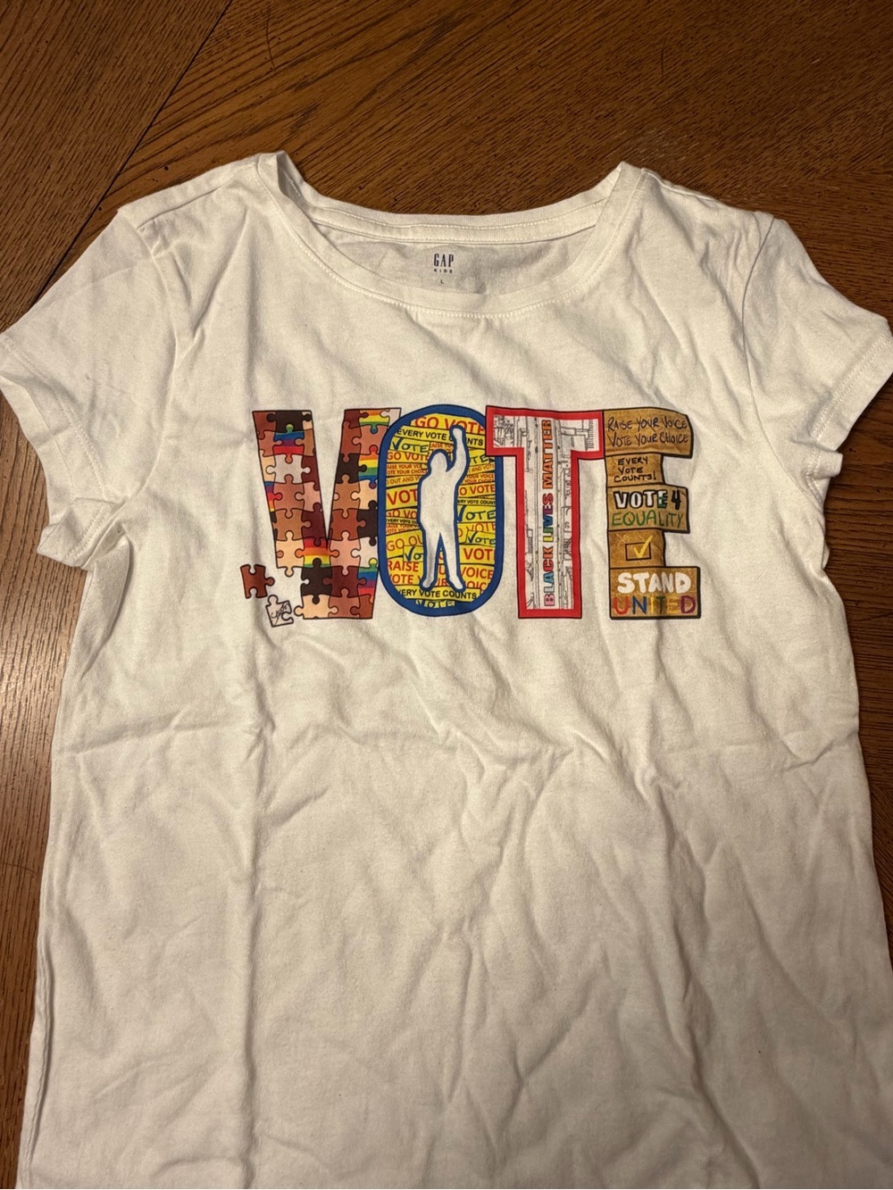 GAP White Short Sleeve Tee with Colorful 'VOTE' Graphic